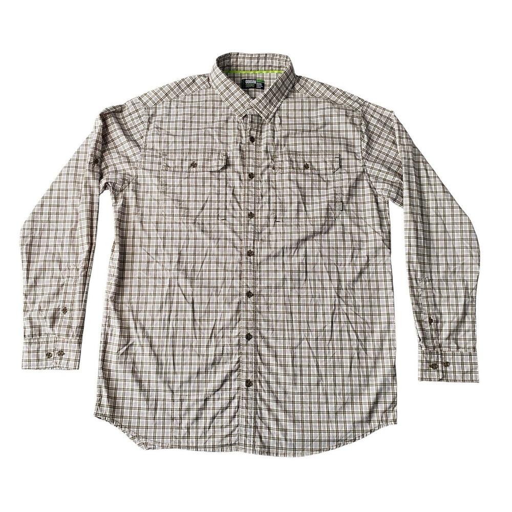 Googan Squad Mens Size 2XL Performance Fishing Plaid Long Sleeve Button Down